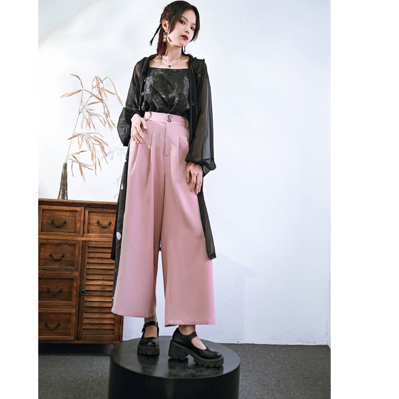 [Old Monster --- Rabbit Series] ★China style pants★ 2color Gaucho pants bottoms Black Black Pink