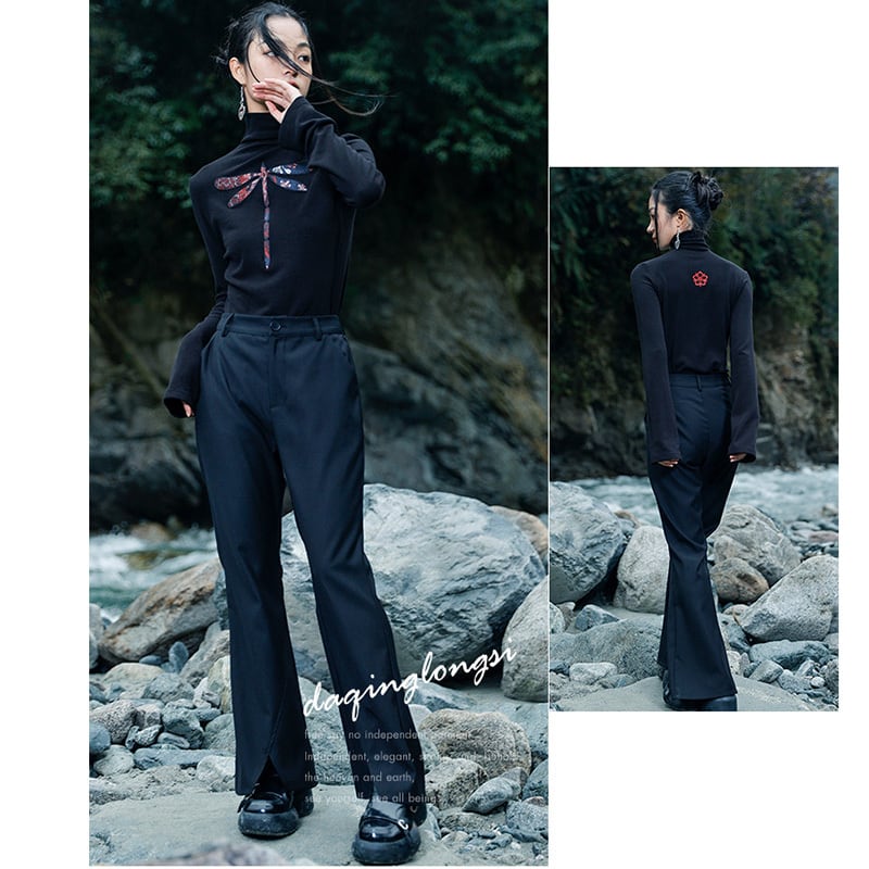 [Daiseiryusu Series]★China style pants★Bottoms Black Black Asymmetrical Cool Original