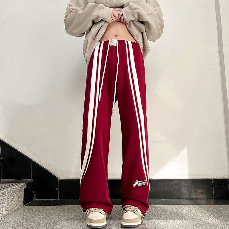 [BUXIJIAO Series] ★Casual Pants★ 2color Bottoms Unisex Men's Vertical Stripes Red Dark Blue Sports Style