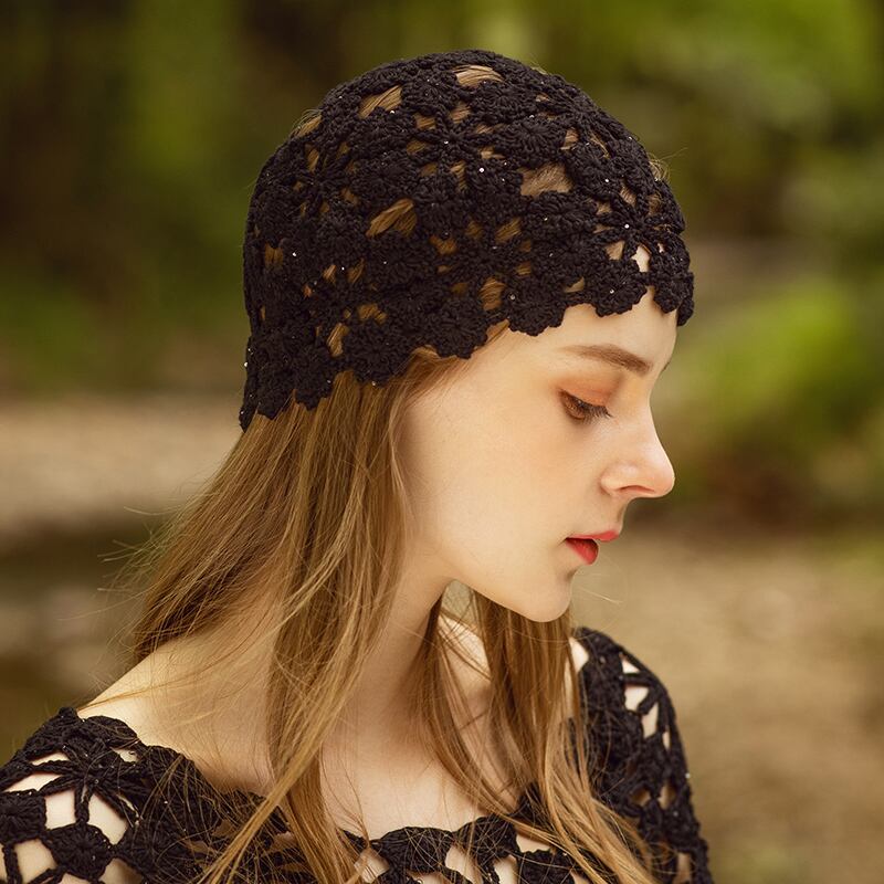 [Flower Series]★Hat★ 2color Hat Knitted Women's Retro Elegant Gold Black