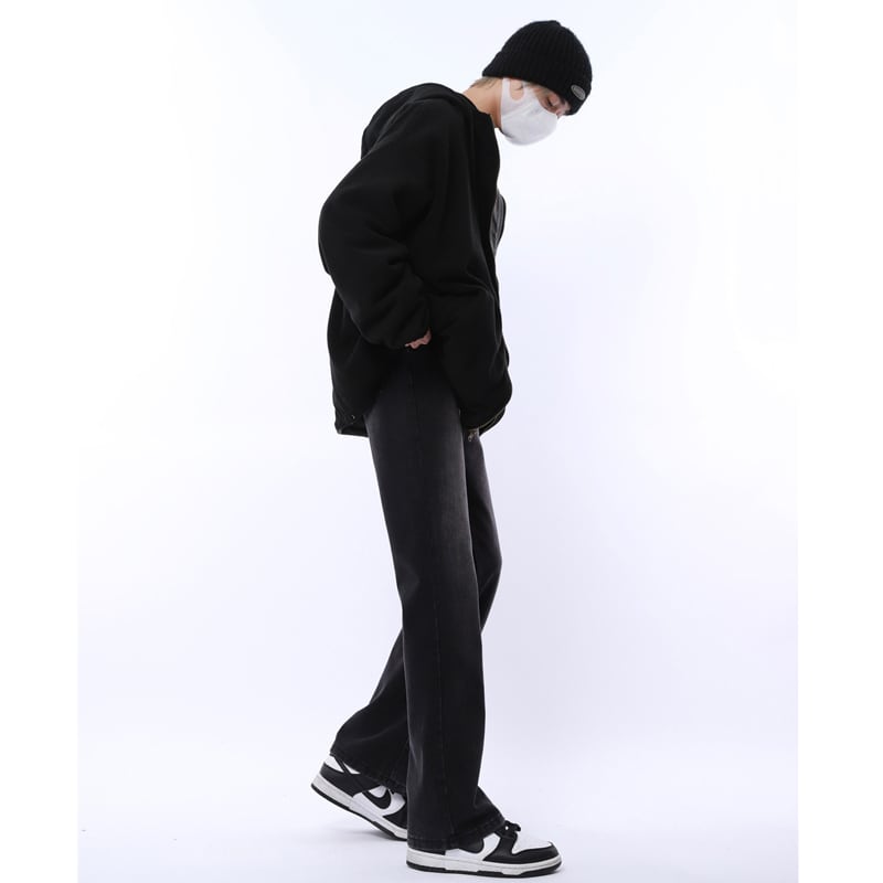 [MGJM Series]★Denim pants★ Regular type or brushed lining type Bottoms Unisex Men's Pants Good slimming effect Black Black