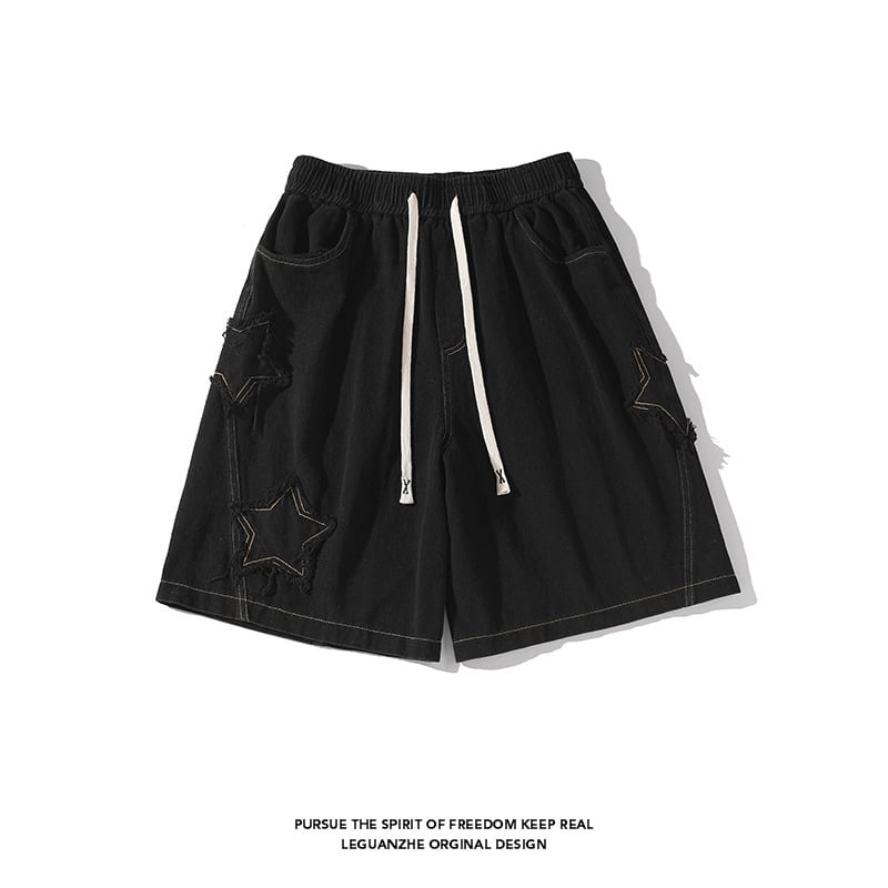 [BIGEMAN Series] ★Shorts★ 2color Bottoms Short Length Pants Unisex Men's Large Size Star Pattern Retro Black Green