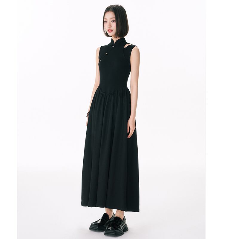 [Yang's Great Dream Series]★Chinese style dress★ Improved Chinese dress, Chinese clothes, slimming, long length, black, black summer clothes