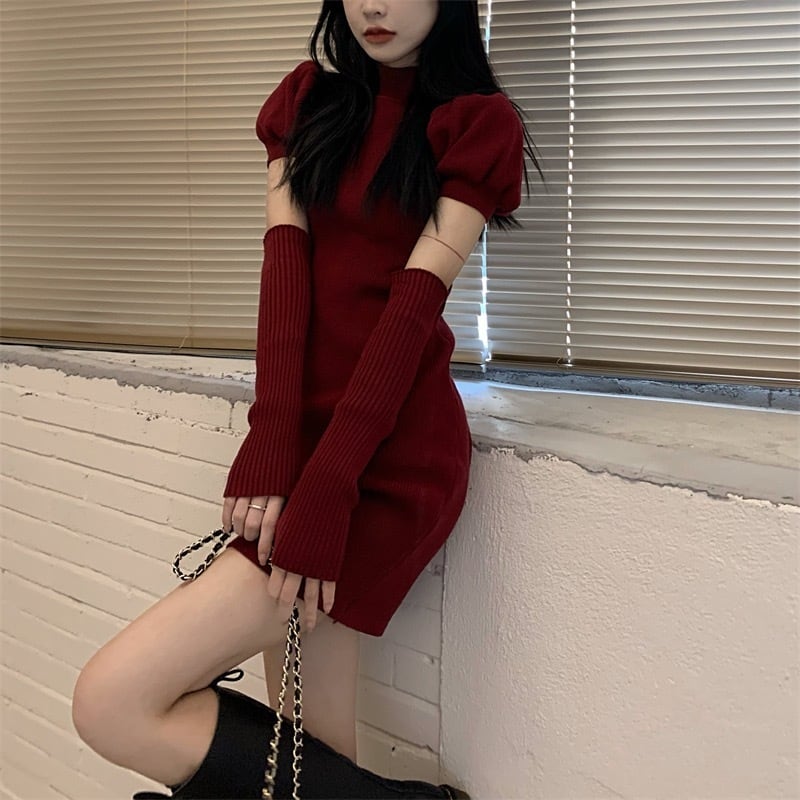 [SHIJI series]★Knit dress★ 4color Christmas cute New Year date wine red beige black pink