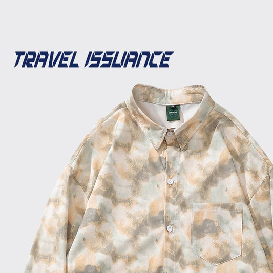 [TRAVEL ISSUANCE Series]★Shirt★ Long sleeve shirt, tops, ink pattern, unisex, men's, retro, easy to match