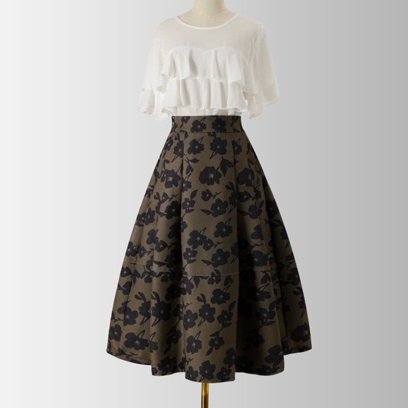 [MOERBEN Series] ★Floral Skirt★ Bottoms High Waist Temperament Enhancement Retro Ladies Large Size