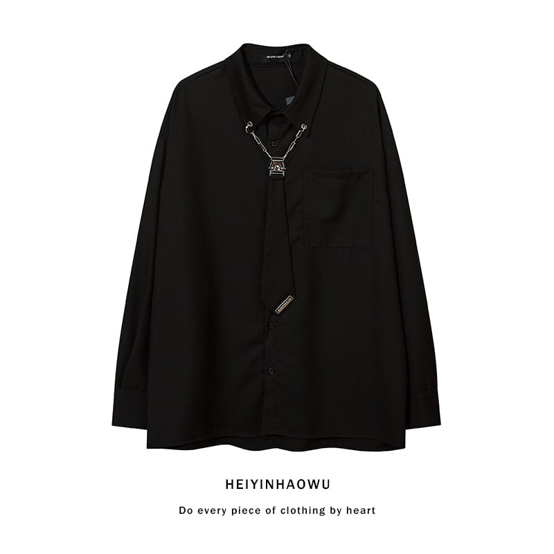 [KAER Series]★Shirt with tie★ Tops 2color Long sleeve shirt Short sleeve shirt Unisex Men's Large size Black White