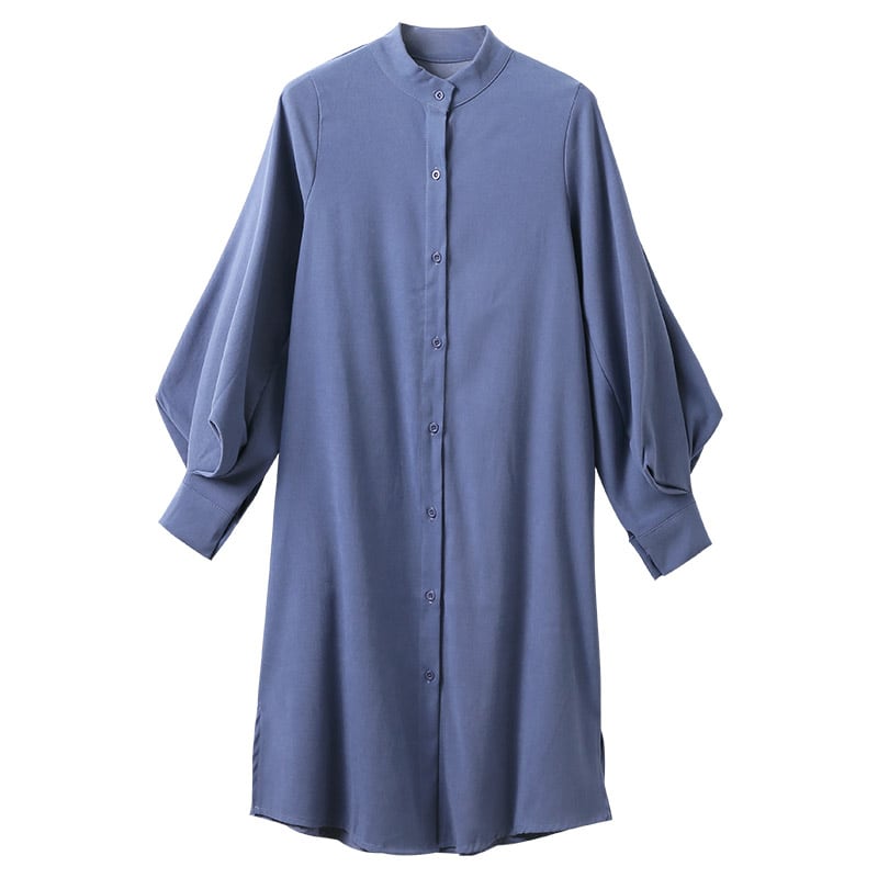 [Hangu Musume Series]★Shirt dress★3color stand neck blue light brown white blue white