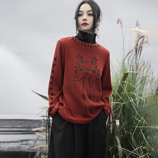 [Big Blue Dragon Series] ★Chinese style sweater★ Knit tops Dragon embroidery Chinese clothes Red Red New Year Christmas