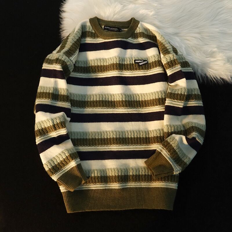 [Chiyu Seikyu Series] ★Sweater★ 2color Tops Horizontal stripes Color scheme Green Gray Casual Unisex