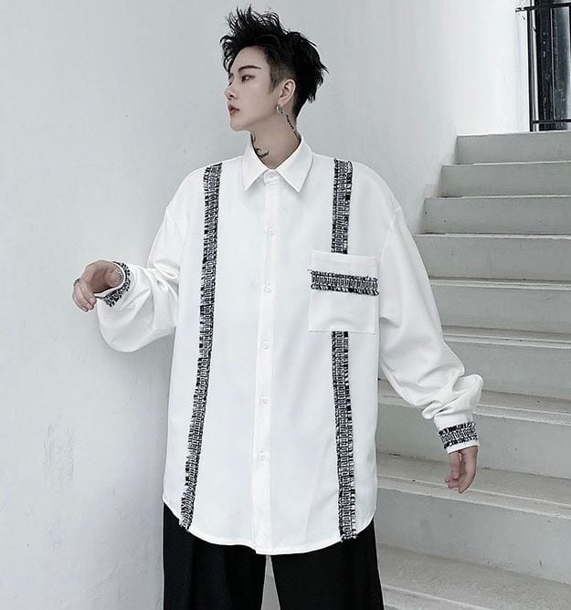 [Kouisha Series]★Shirt★ 2color Unisex Men's Simple Casual White Black ML XL Long Sleeve Tops