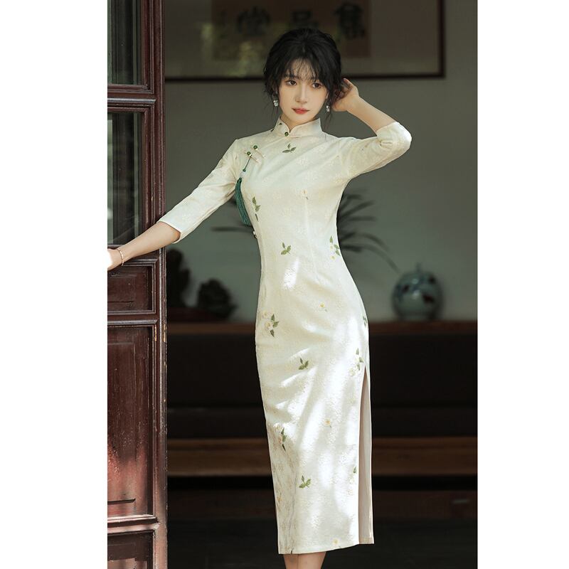 [Milading Series] ★Cheongsam dress★ Chinese style dress lace 3/4 sleeve slit elegant cute white white