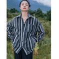 Load image into Gallery viewer, [Big Blue Dragon Series]★China style tops★ Shirt Vertical striped gray retro thick casual loose fitting
