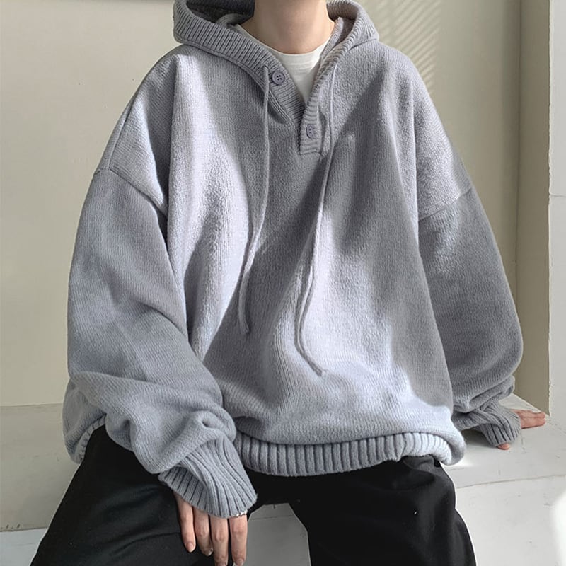 [Emeisa Series]★Sweater★ 2color Knit Tops Parka Unisex Men's Simple Gray Black