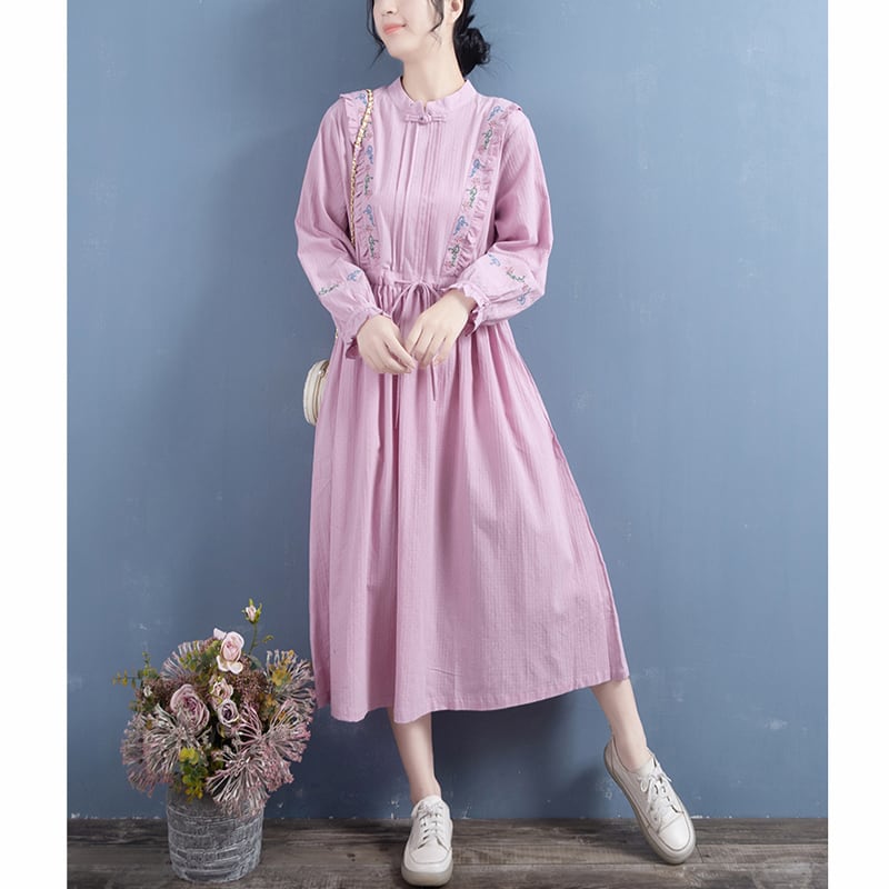 [Qing Series]★Chinese style dress★ 5color embroidery Improves temperament White Apricot Green Purple Orange