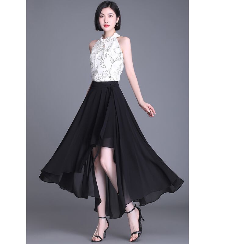 [Kunbanran Series]★Skirt★ 2color Bottoms Chiffon Irregular Slimming Black Brown Large size