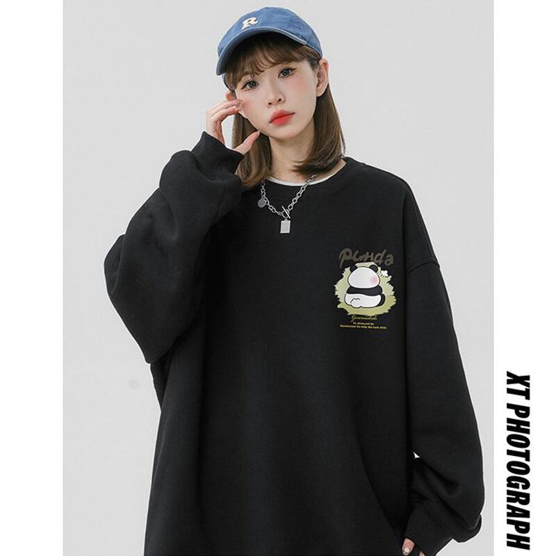 [Fujiiman Series] ★Tops★ 2color Sweatshirt Sweatshirt Unisex Men's Panda Black White