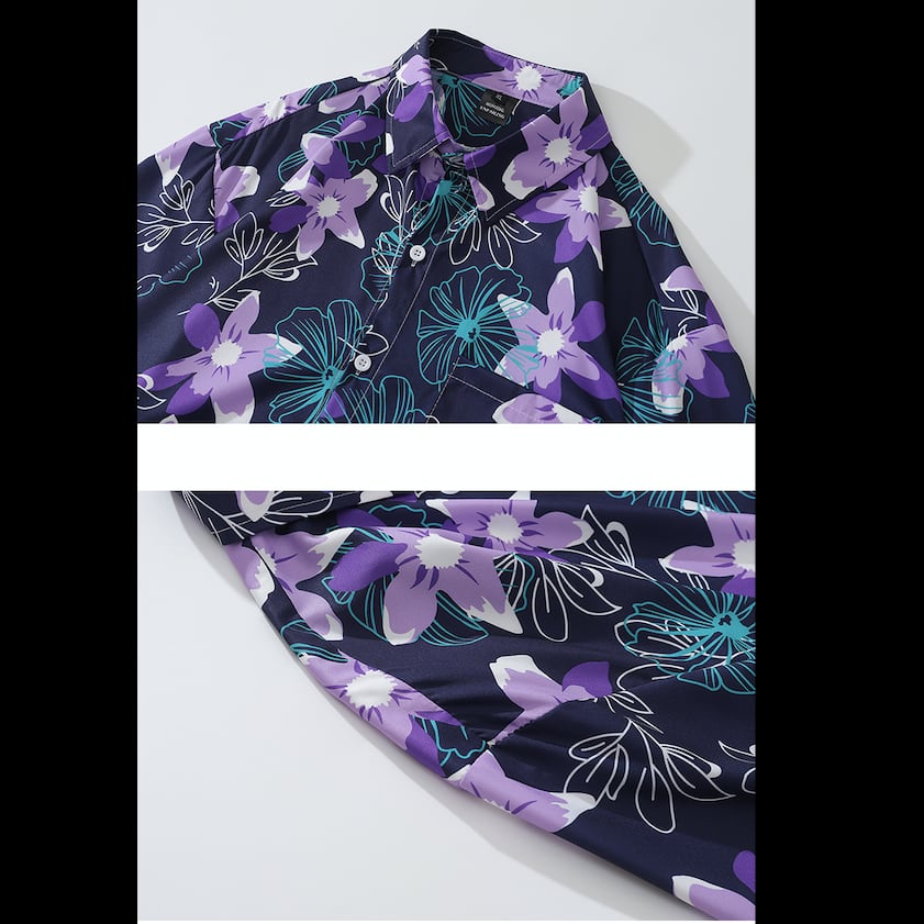 [TRAVEL ISSUANCE Series] ★Retro Shirt★ Oil Painting Style Shirt Floral Pattern Streetwear Harajuku Style Unisex Men's Purple Loose