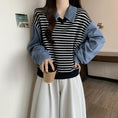 Load image into Gallery viewer, [DUOBAO series]★POLO shirt★ 2color tops, long sleeves, fake layered, slimming, large size, horizontal stripes, striped pattern
