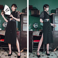 Load image into Gallery viewer, [Kokaisha---Kyouka Suigetsu Series]★China-style dress + belt★Cheongsam dress slimming black black
