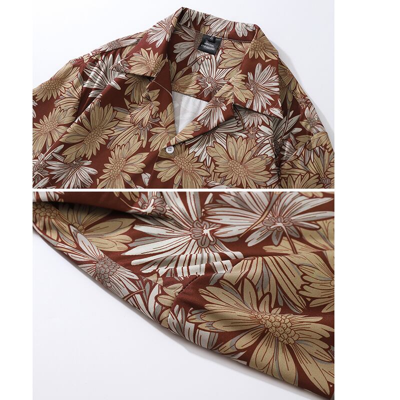 [TRAVEL ISSUANCE series] ★Floral pattern shirt★ 2color oil painting style print unisex men's wine red gray