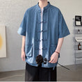 Load image into Gallery viewer, [YISHUO Series]★Chinese style shirt★ 2color Unisex Men's Large Size Denim Shirt Chinese Clothes Blue
