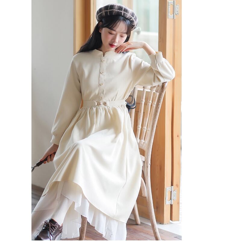 [Han Xuanwei Series]★China style dress★Stand neck literary style Spring clothes Autumn clothes Plain Cute S M L XL