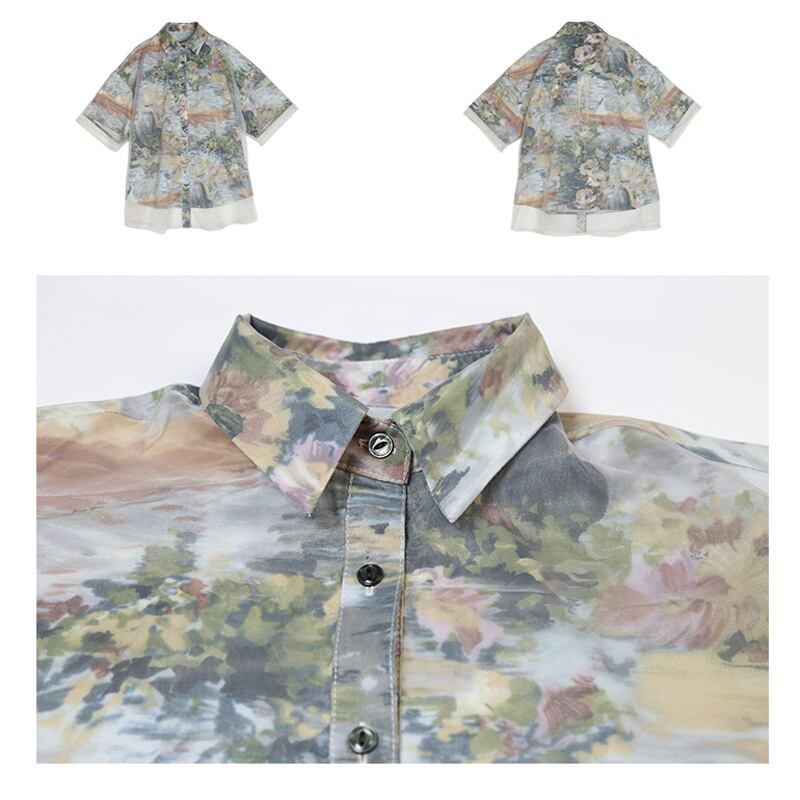 [Yangji Great Dream Series]★Oil Painting Style Shirt★ Retro Floral Pattern Shirt Fake Layered Cute Original SM