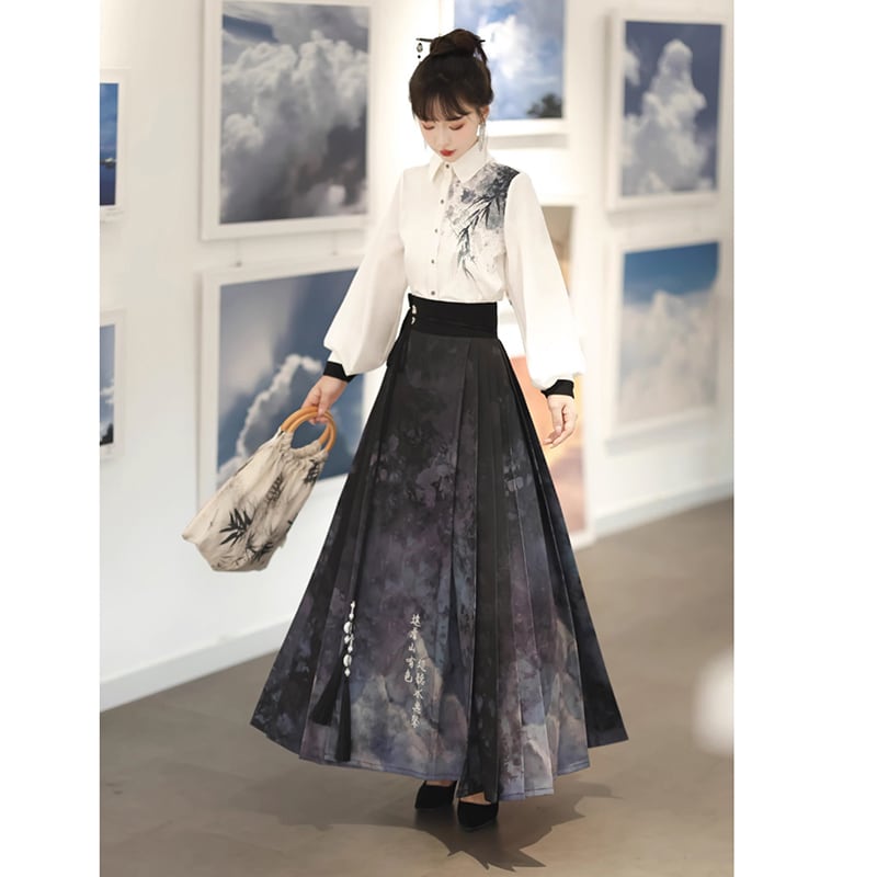 [Dust Smoke Cloud Dream---Picture Series]★China style skirt★Maki skirt, Chinese clothing, ink pattern, long length, original, cute, Hanfu skirt