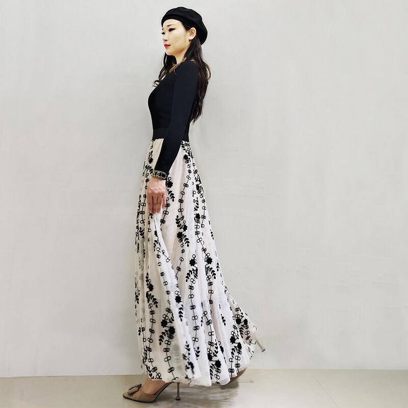 [KEER Series] ★Floral pattern skirt★ 3 lengths available, large size, stylish, elastic waist