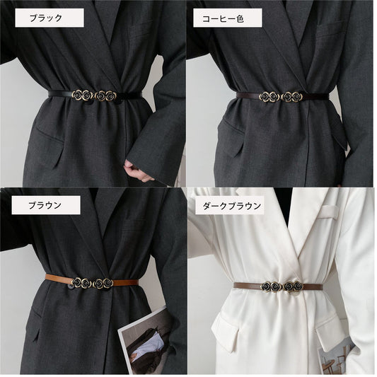 [Yuwei Series]★Belt★ 6color Accessories PU Alloy Rose Accessories Black Black Black White Red Brown