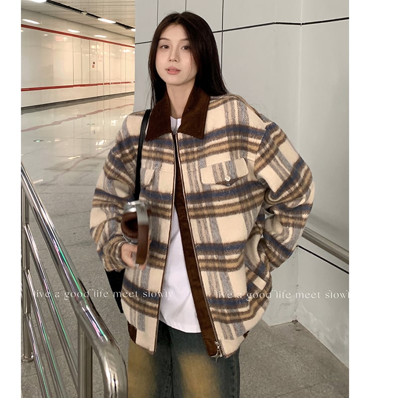 [Yuyiyeon Spicy Series] ★Outerwear★ Plaid Jacket Switching Casual Retro Easy to Match