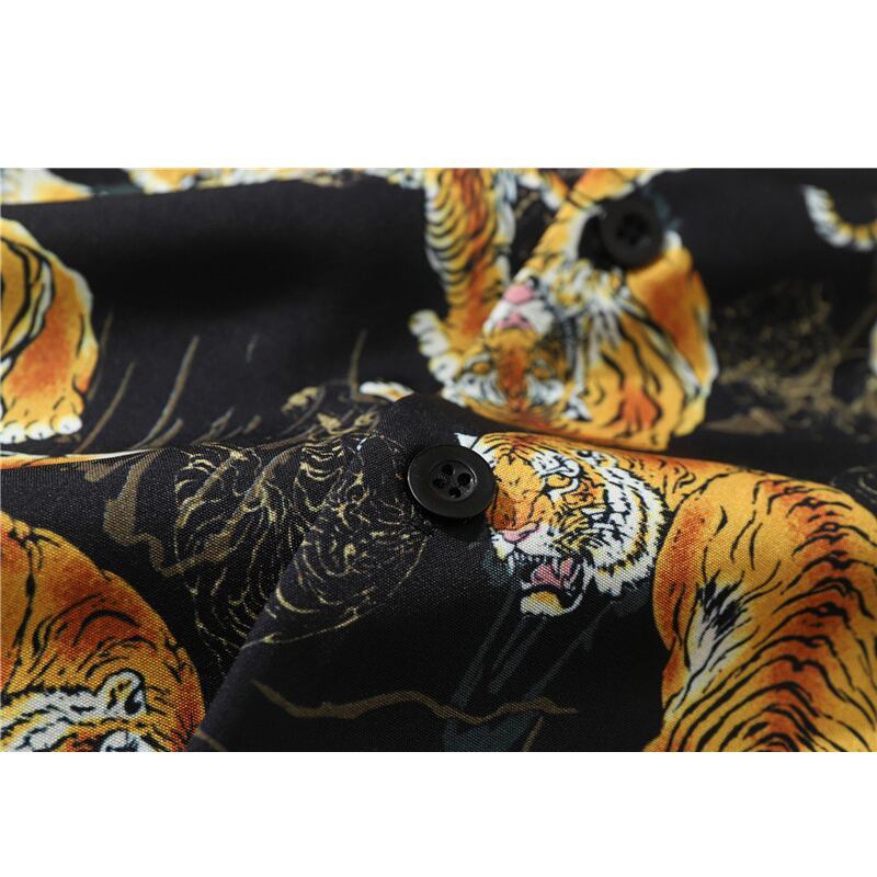 [TIANCAI Series]★Shirt★ Tiger Tiger Pattern Print Unisex Short Sleeve Loose ML XL 2XL Black Black