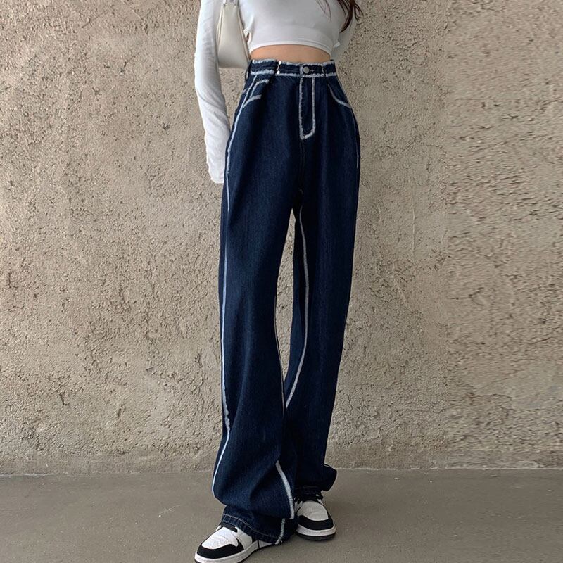 [Left Little Sister Series]★Denim Pants★ Gaucho Pants High Waist Fashion Slimming Blue Blue SML XL