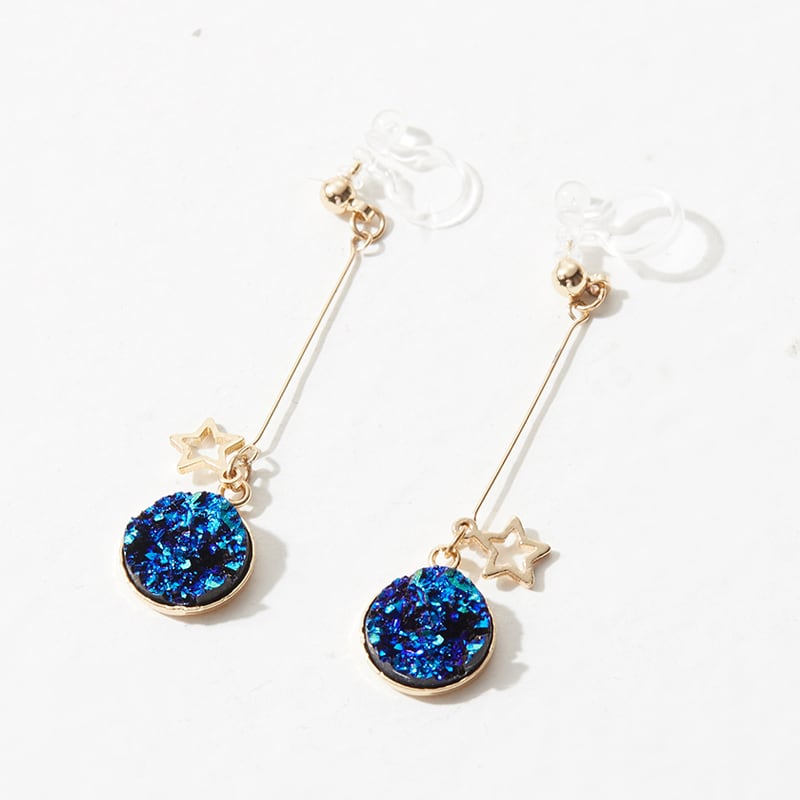 [Gomori Series]★China style earring★ Pair of earrings or earrings Starry sky blue elegant simple accessory