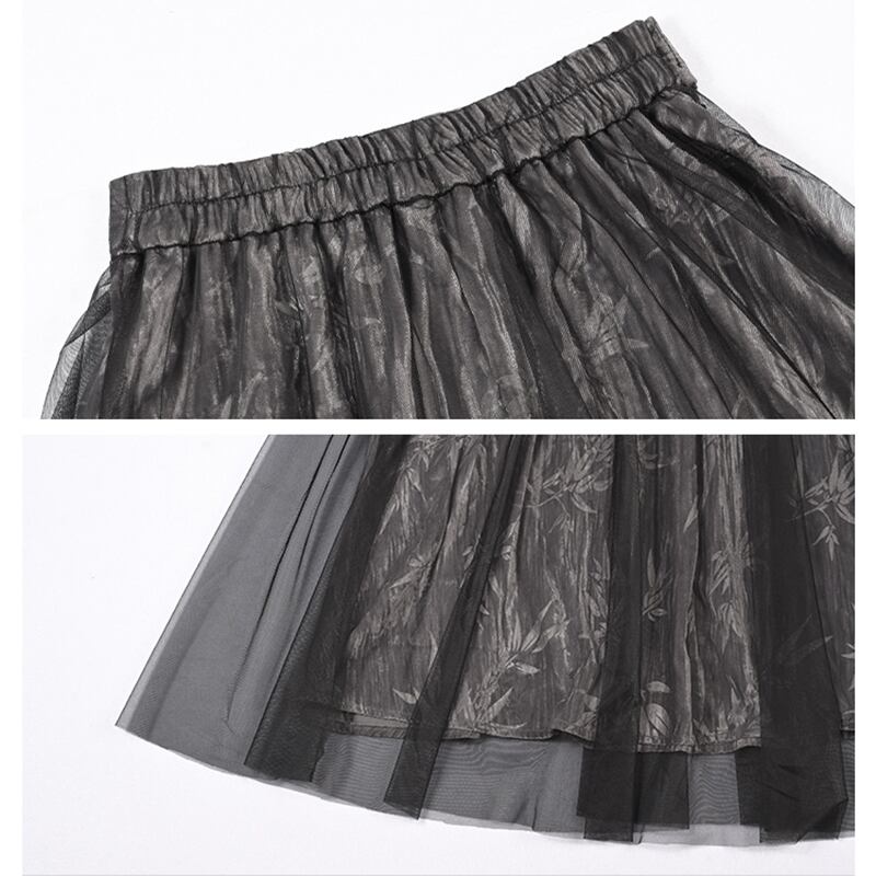 [Kokaisha --- Chichiku Series] ★China style skirt★ Bottoms velvet black black switching floral pattern