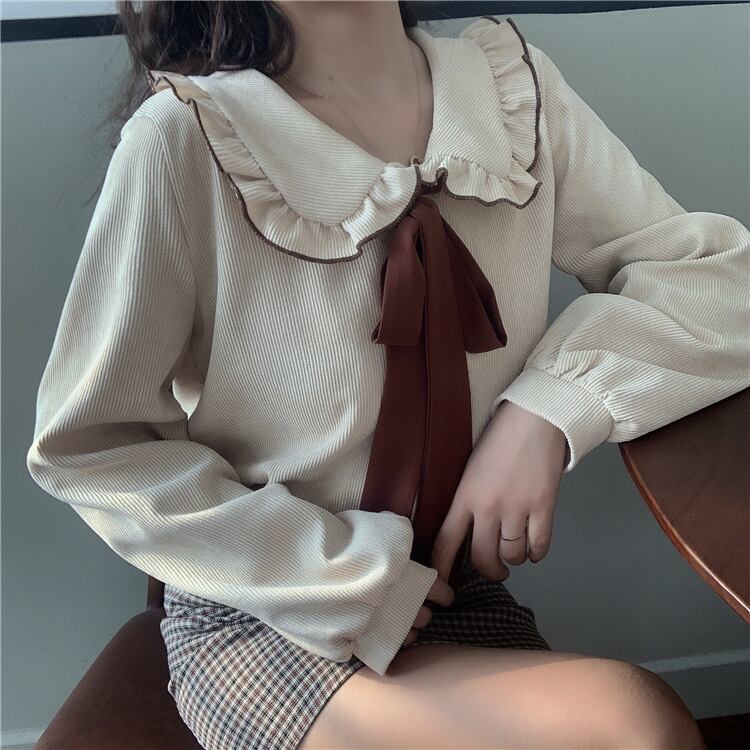 [Lack of Moe Series]★Shirt★ Ribbon Tops Long Sleeve Shirt Women's Stylish Commuting Date Cute