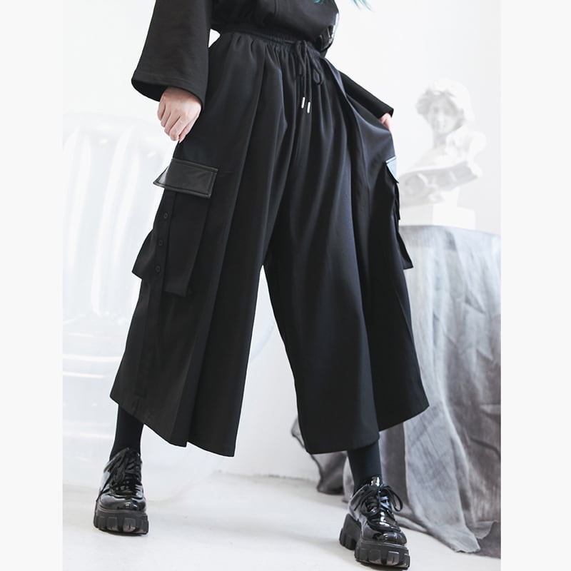 [Kokaisha series]★China style pants★Bottoms Gaucho pants Gaucho SML Easy to match Black Black