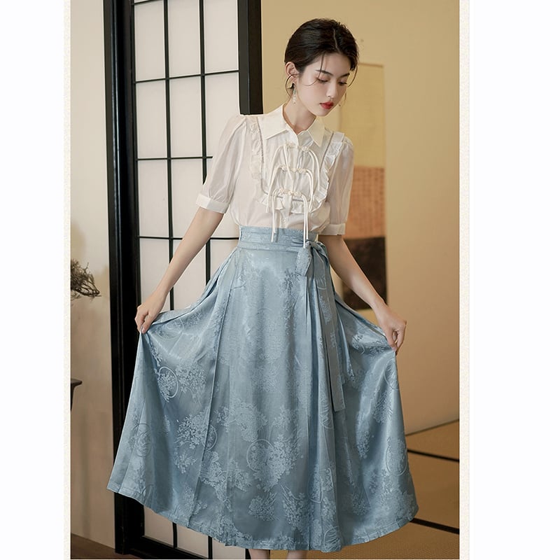 [QIYC Series] ★Chinese style skirt★ Bottoms Maki skirt Hanfu skirt Shinjeongshi Blue Blue Easy to match