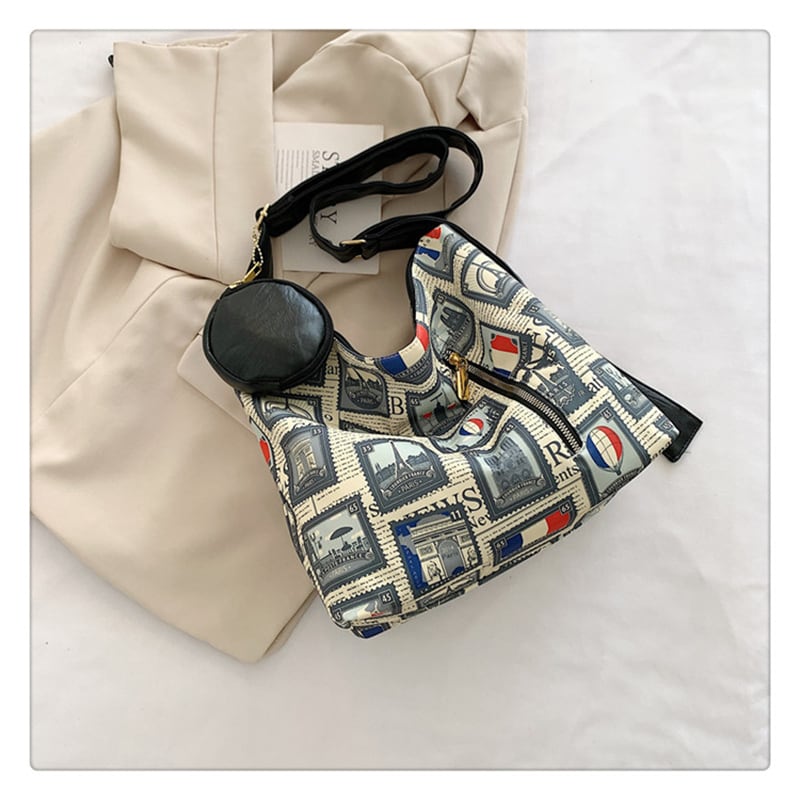 [Mokujin series] ★Shoulder bag★ Shoulder bag, handheld, large capacity, retro, cute, date, improves temperament, print