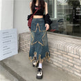 Load image into Gallery viewer, [OURI Series]★Denim Skirt★ Long Skirt Bottoms Large Size Star Star Fashionable Wear
