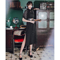 Load image into Gallery viewer, [Kokaisha---Kyouka Suigetsu Series]★China-style dress + belt★Cheongsam dress slimming black black
