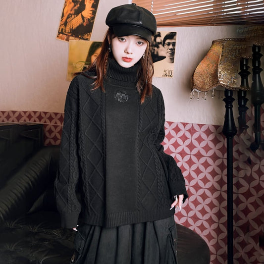 [Kokaisha---Gold Series] ★China style tops★ Sweater Thick and warm High neck Black Black