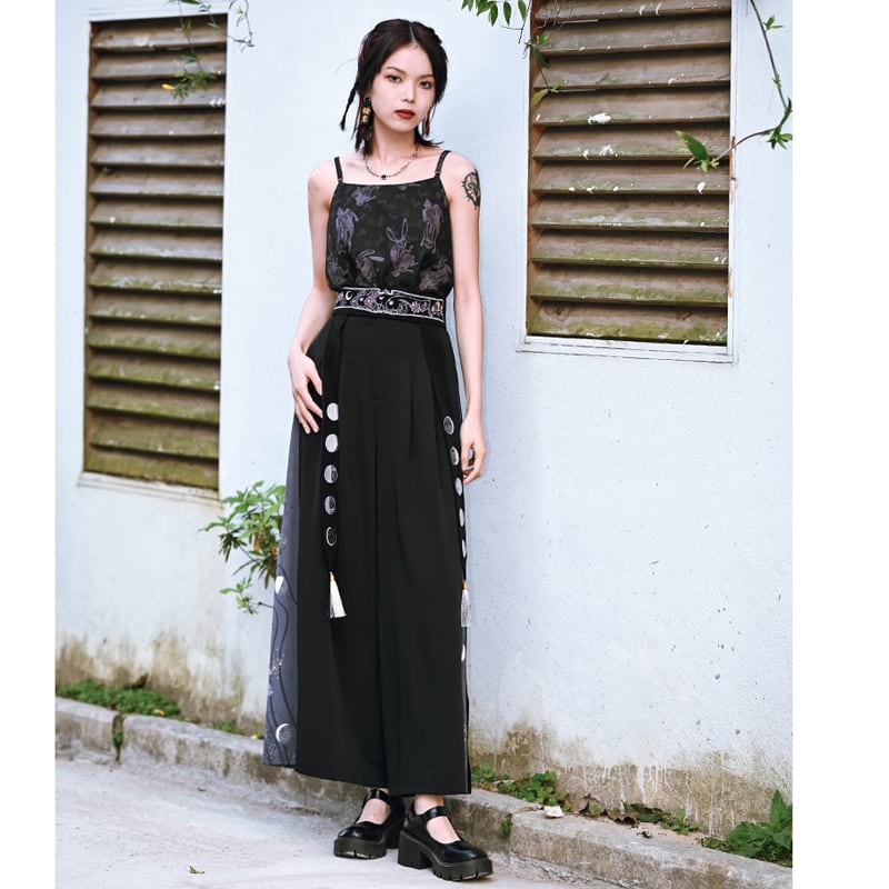 [Old Monster --- Rabbit Series] ★Camisole★ Chiffon tops tank top Cool easy to match Black