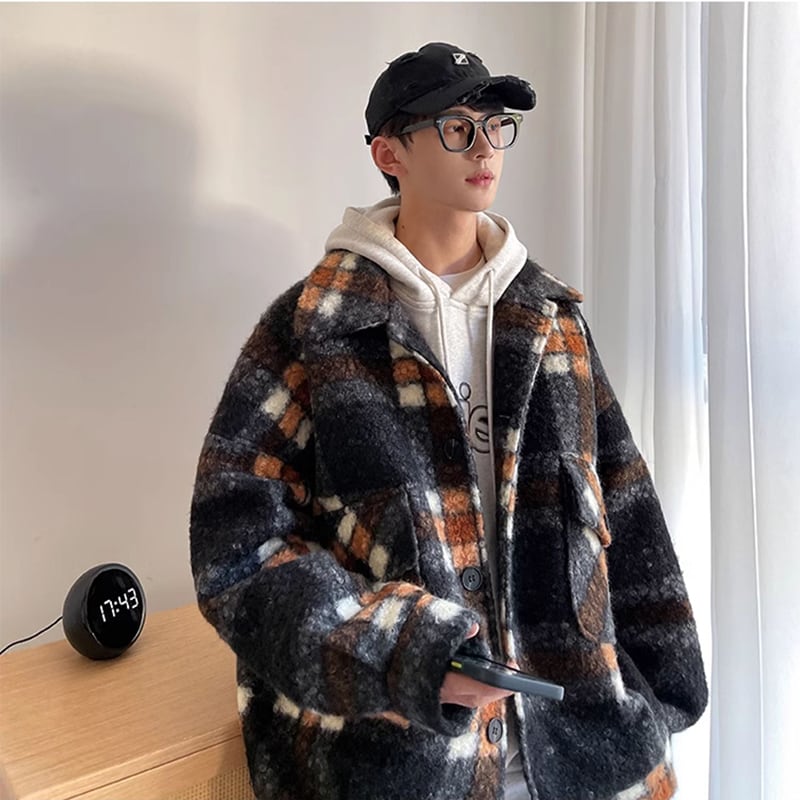 [Leonbinno Series]★Coat★ 2color Outerwear Unisex Men's Large Size Plaid Pattern