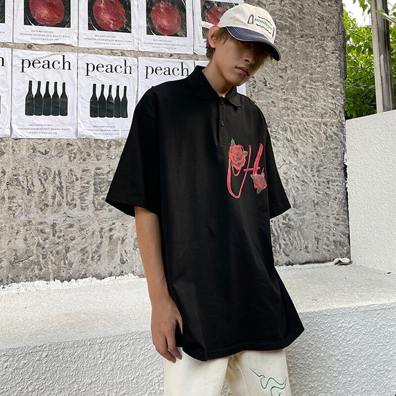 [WEILANG Series] ★POLO Shirt★ Tops 2color Unisex Men's Rose Loose Casual