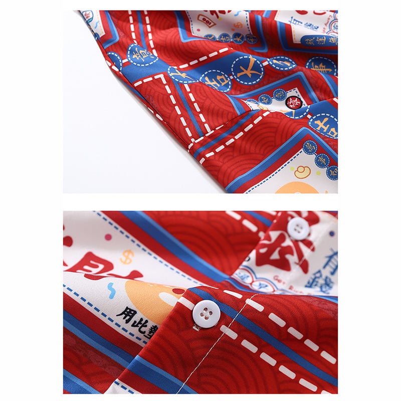 [BEAT BOY Series] ★Retro Shirt★ Printed Long Sleeve Shirt Tops Unisex Men's Text Pattern Red Red