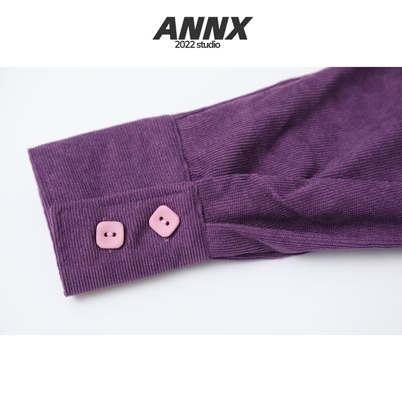 [YOUZI series]★Shirt with tie★ 2color mini length corduroy tops light brown purple