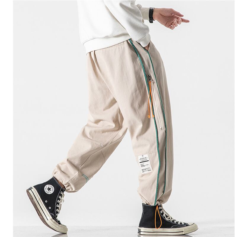 [BIGEMAN Series] ★Casual Pants★ 2color Quarter-length Bottoms Pants Unisex Men's Large Size Vertical Stripes Black Beige