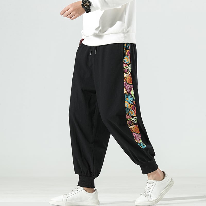 [MOWENZHAI Series] ★China style pants★ 2color casual pants switching unisex men's black black